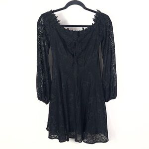 Double Crazy Women's Black Lace Lined Long Sleeve Back Zip Dress